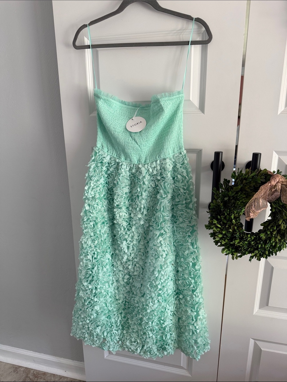 Storia Mint Green Textured Floral Skirt Party Dress medium